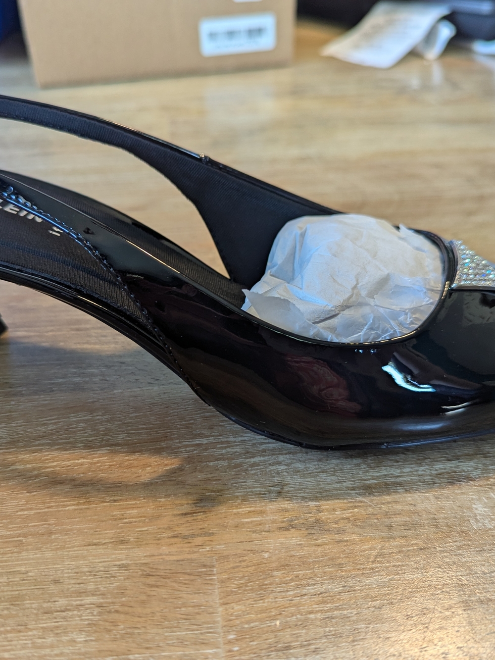 Anne Klein Black Patent Slingback Pointed Toe Pump with Crystal Accent - Picture 2 of 15